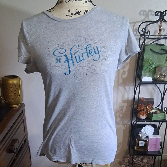 Hurley Light Gray Tee with Blue Logo Size Large - Picture 1 of 4